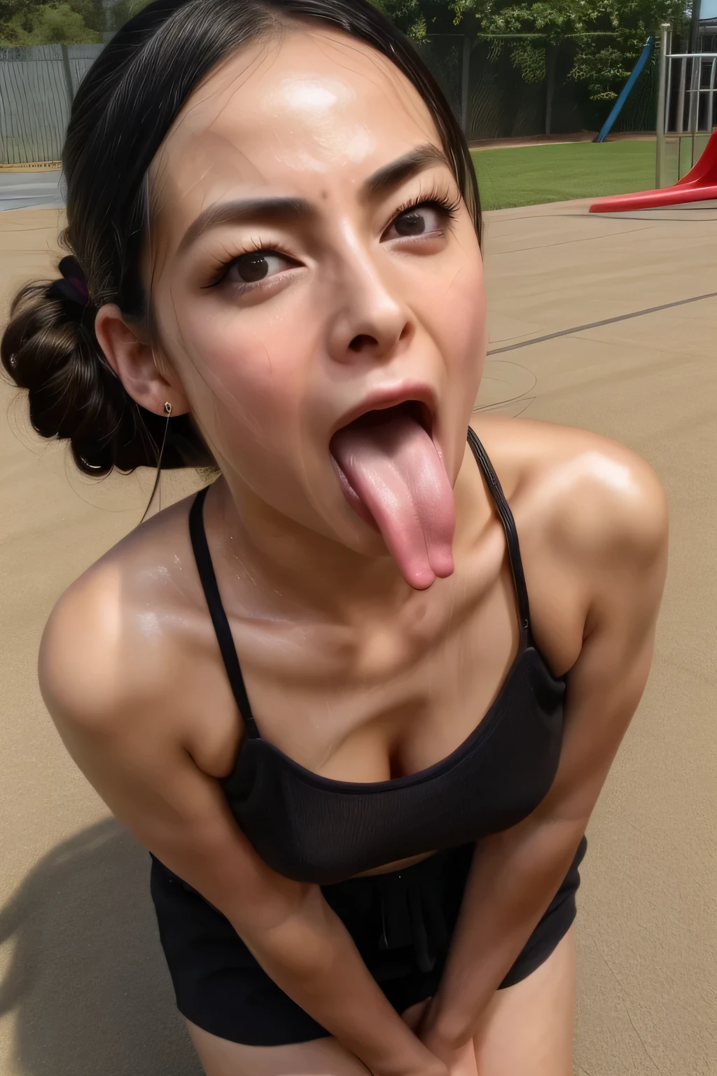    beautiful Japanese actress　 super hard orgasm full of sexual desire  ,(photo Realistic:1.4), (hyper Realistic:1.4), (Realistic:1.3),  Very detailed,   edge orgasm  ,face Focus, Woman with open mouth , Edgy woman _face、Age 35、Black-haired、   newscaster  、garden,Len's playground equipment  ,  in front of playground equipment ((sweat)),((skin shining with sweat))((Clabrasion glistening with sweat,face shining with sweat))Entrance to the house、In front of the entrance、In front of the shoebox、,Hair tied up、teacher,Frowning, Eyeball, glare, Frowning, shout, Big Eyes, Crazy Eyes,((oil filter))((Super Hard Orgasm)),((Ahegao,Sticking out a long tongue ))  aerial view from below  ,(((face shot)))