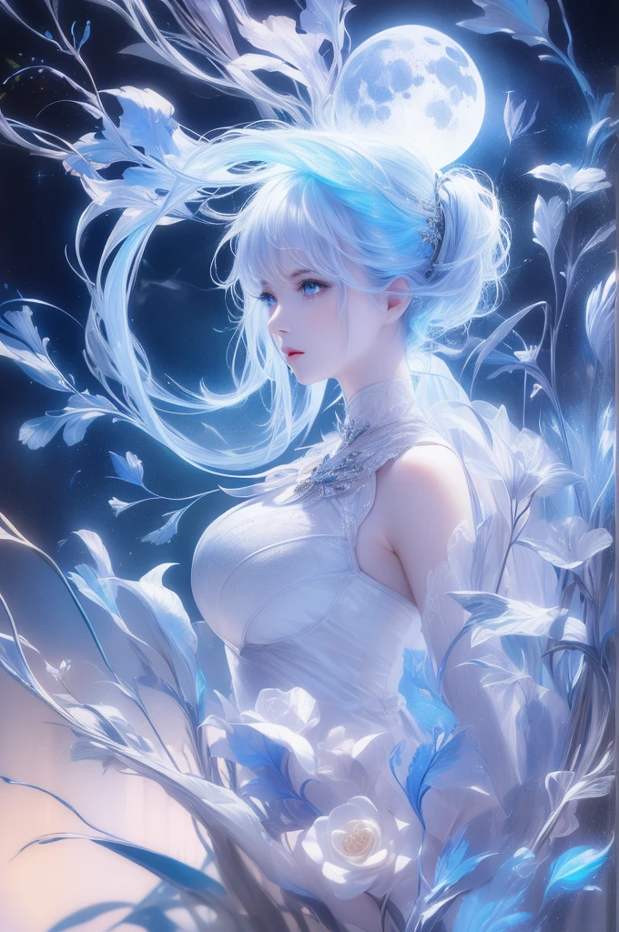 tmasterpiece,Highest high resolution,((ruit)),Dynamic bust of beautiful aristocratic maiden,Blue hair is elegantly coiled,((Wearing a huge flower crown、jewelery,adiamondnecklace)),Purple clear eyes,(((The hair is covered with beautiful and delicate floral craftsmanship, Crystal jewelry filigree))),Ultra-detailed details,upscaled,The earth rises。