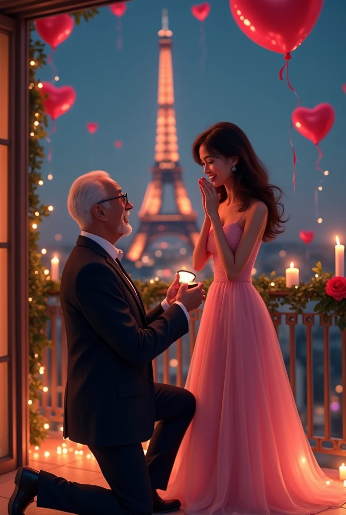 A girl with black curly hair flowered white dress of pink roses, a blond-haired boy in a black sweatshirt and white jeans, hugging in front of a fountain in the middle of a square at night, ultra hd and 4k