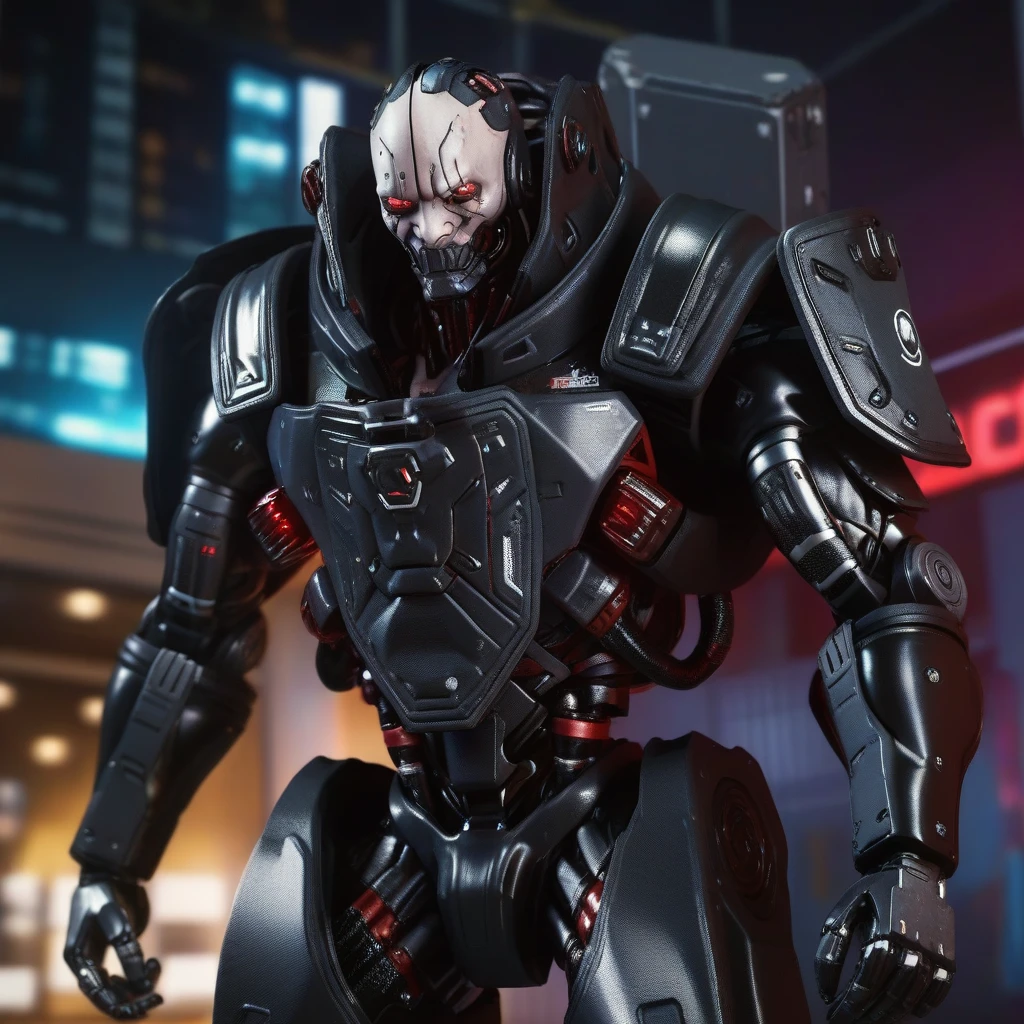 AdamSmasher1024, an evil robot, full body shot portrait, cyberpunk background,  highly detailed, photography, ultra sharp, film, bokeh, professional, 64k    