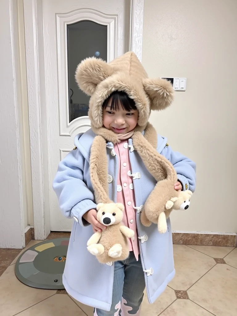 arafed in a bear hat with paw prints on it, animal hat, paws on head, detailed picture, very detailed animal hat, costume, cutest, funny hat, very cute and childlike, wearing a cute hat, fancy funny hat, polar bear, tian zi, cute boy, adorable!!!, tiger paws as gloves, headpiecehigh quality, cuteness