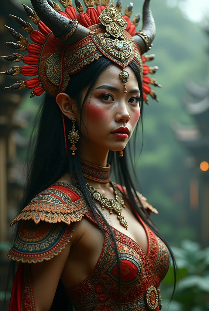 full body view, topless, , oil painting style, spaceship interior, beautiful busty nude Mongolian woman, tattoo, ruby jewelry, black feather headdress, detailed face, detailed eyes, detailed lips, extremely detailed, intricate details, cinematic lighting, dramatic shadows, vivid colors, photorealistic, 8k, high quality, masterpiece, digital art