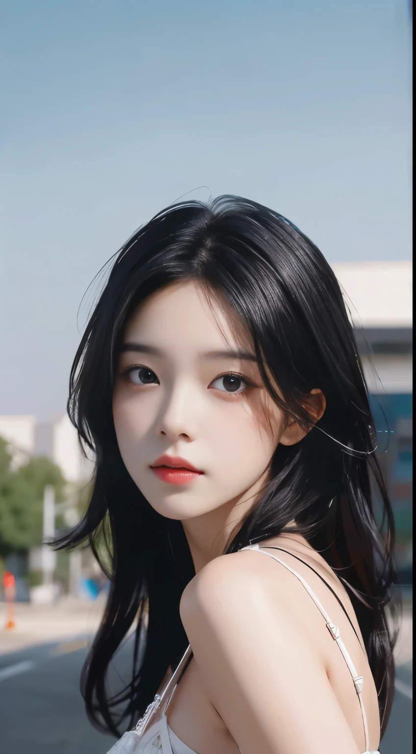 Young beautiful brunette with black hair, Fair-skinned in white lingerie outside the playground, ((mince, )), (seins moyens),Realstic, photo, masutepiece, realism, realism, photoreallistic, high contrast, Art Station 8k HD Photorealistic Digital Art Trending Real Details, Detailed, textures de peau, Ultra-detailed, realistic skin textures, armure, Best quality, ultra highres, (photorealism: 1.4),, High resolution, Detailed, Photo brute, tranchant, Par Lee Jeffries 「Pellicule Nikon D850」file photo 4 Kodak Portra 400 F1 camera.6 Lenses Ultra-Realistic Color Rich TextureSpectacular LightingUnreal EngineCinestir Art Station800 Trends, corps entier,