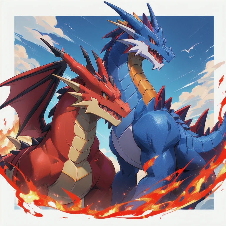 a close up of a cartoon dragon with a red and blue tail, similar to pokemon, dra the dragon, a red dragon, guggimon, new pokemon, fire type, style of pokemon, but as an anthropomorphic dragon, roshan, legendary dragon, portrait of a zentaur, charizard, slifer the sky dragon, official art