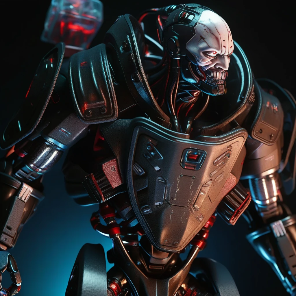 3D rendering, atoy, action figure, AdamSmasher1024, an evil robot, horrible looks, Organic internal organs encased in a metallic exoskeleton,toxic blood, full body shot portrait, cyberpunk background,  highly detailed, photography, ultra sharp, film, bokeh, professional, 64k  , full body shot , digital image.  