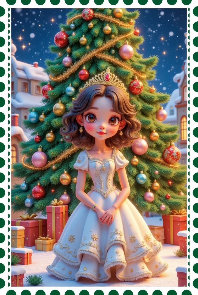 Christmas postcard，beautiful christmas tree princess