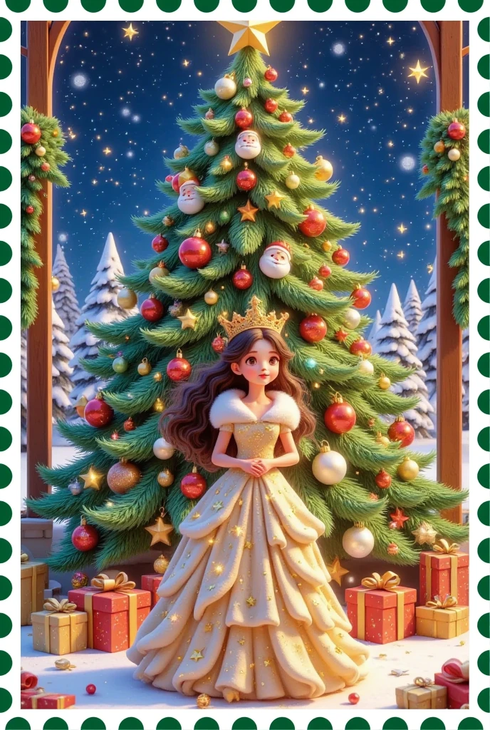 Christmas postcard，beautiful christmas tree princess