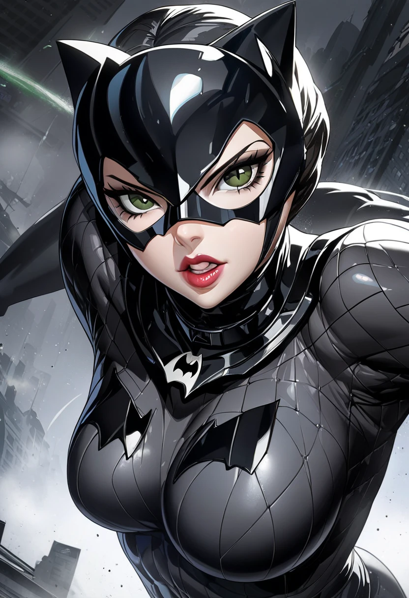 superhero, modern super hero costume, white bat costume, style like the black mouse suit and the Batman suit, suit for girl, ninja, with a Chinese sword, Beautiful Chinese woman, Chinese woman with bangs, courageous character, Kind, Brave, determination, on the battlefield, atmospheric perspective, super detailing, Best quality, uhd, high detail
