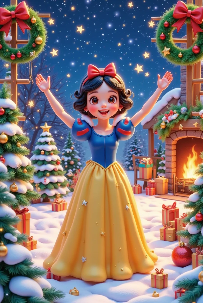 Christmas postcard，Snow White is celebrating Christmas，Happy day