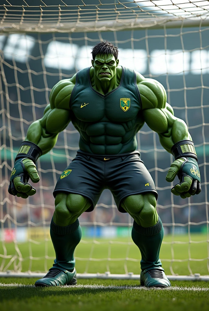 Hulk, the Marvel character dressed as a soccer player in a green uniform, sad because he lost a game