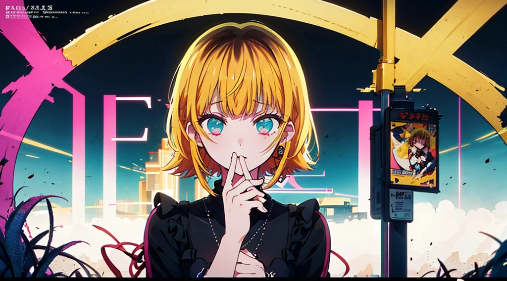 (((dramatic))), (((gritty))), (((intense)))) The movie poster features as the central character. She is shy in the center of the poster, wearing idol outfit, and a determined expression on her face. The background is dark and gritty, with a feeling of drunkenness. The text is bold and eye-catching, with catchy slogans that add to the overall drama and excitement. The color palette is dominated by dark colors, dotted with bright colors, giving the poster a dynamic and visual impact, tachi-e (magazine:1.3), (cover-style:1.3), fashionable, vibrant, outfit, posing, front, colorful, dynamic, background, element, confident, expressive, holding, statement, attachment, majestic, coiled, around, touch, scene, text, cover, bold, eye-catching, title, fashion, font, catchy, title, bigger, eye-catching, modern, trendy, focused, stylish, 1 girl