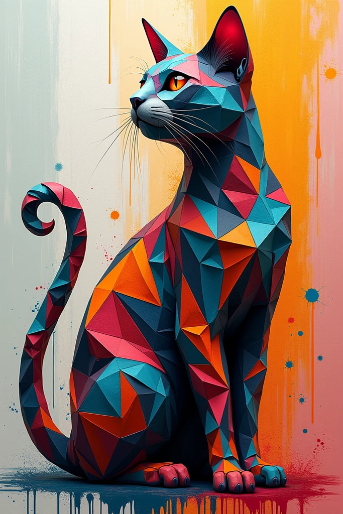 <lora:Okuda San Miguel Style:1>Okuda San Miguel Style - low poly cat playing with a ball, huge sculpture