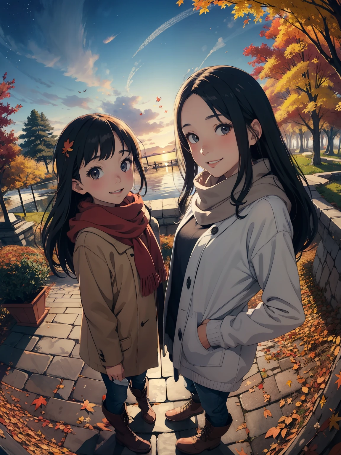 Anime - style image of two young girls standing in a park - SeaArt AI