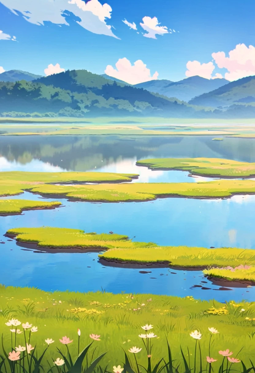 Plateau ,  wetland, spring,  blue sky, cloud