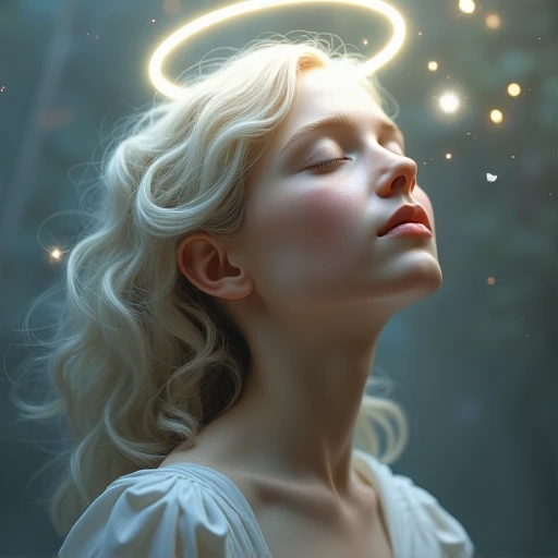 Angel with closed eyes, portrait, statue, side view