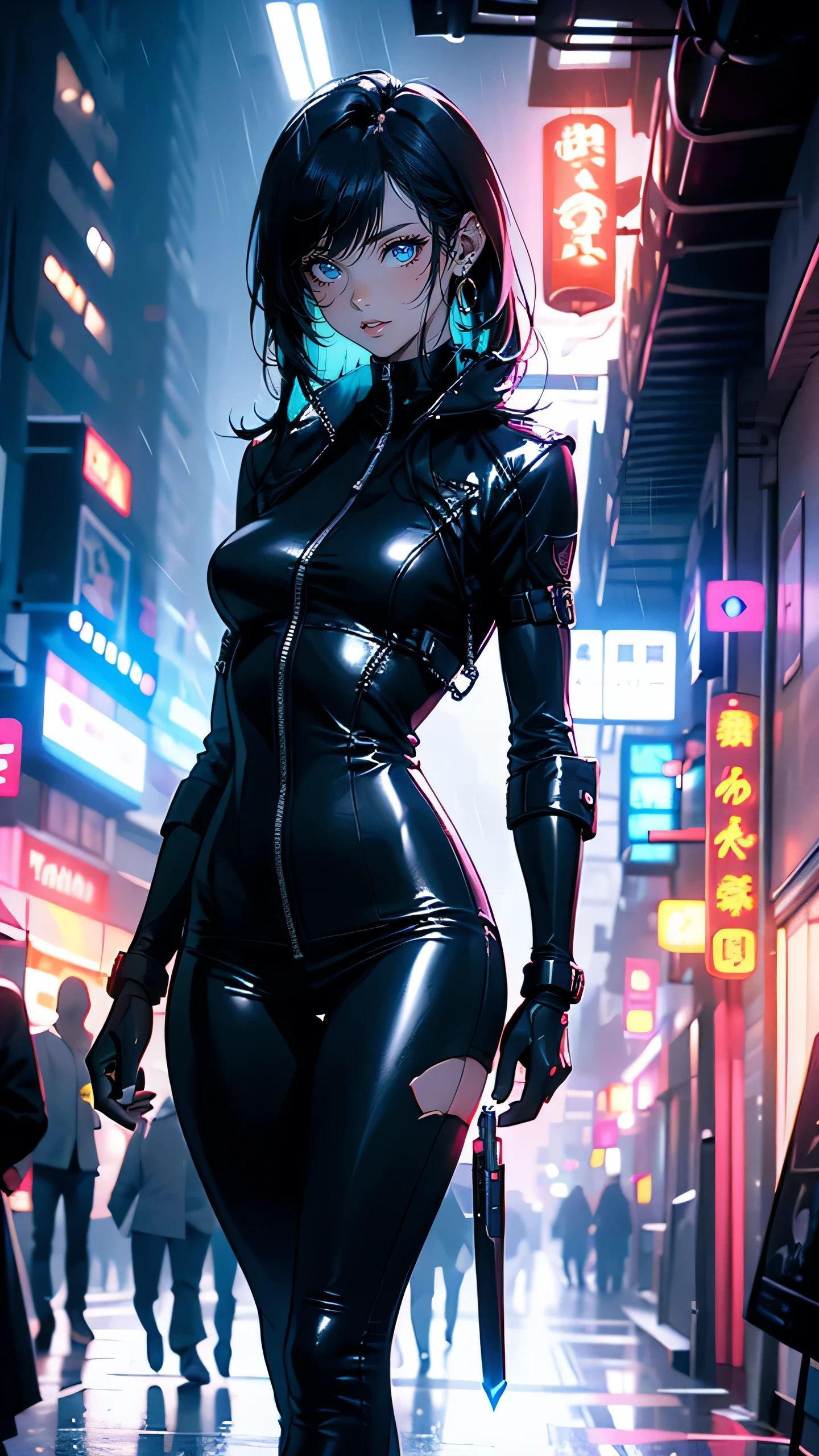 man:1.5,1 man,tracker man,(1man),((man:1.5 with long hair)),

(((1male,handsome man,male,male gender:1.5,male focus))),

((long black hair,detailed hair,highly detailed hair,black hair,dyed interior hair,colored inner hair,very short beard)),(((lustrous skin:1.5,tanned skin,bright skin: 1.5,skin tanned,shiny skin,very shiny skin,shiny body,illuminated skin))),(((brown eyes:1.2))),intricate eyes,beautiful detailed eyes,symmetrical eyes,man chest,handsome face,((muscular)),((hand consists of a short thumb and four fingers,a hand with only five fingers,(detailed face))),

alluring look,nsfw,

(((bare chest))),green pants,((bulge in pants)),((tracker outfit)),(wearing a tracker outfit:1.3,tracker clothes),((wet clothes,intricate outfit,intricate clothes)),

(dynamic pose:1.0),solo focus,((evil smile,evil look)),(centered,scale to fit dimensions,Rule of thirds),

cyberpunk city by the ocean at night, with bright neon signs and dark stormy clouds and puddles, scenery:1.25,

highres, sharp focus, (ultra detailed, extremely detailed), (photorealistic artwork:1.37),(extremely detailed CG unity 8k wallpaper),((synthwave background theme)),(((vibrant colors))),(intricate background),(masterpiece),(best quality),