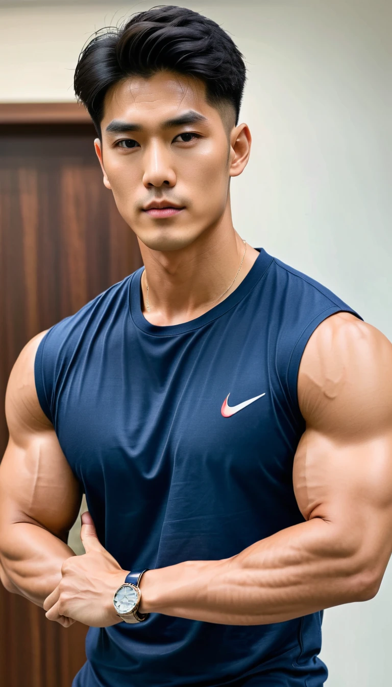 (orimale),orihansome, malekorea handsome ,chest muscles,large arm muscles,blood vessel,,Broad shoulders, wear t-shirt navy no logo and jeans 