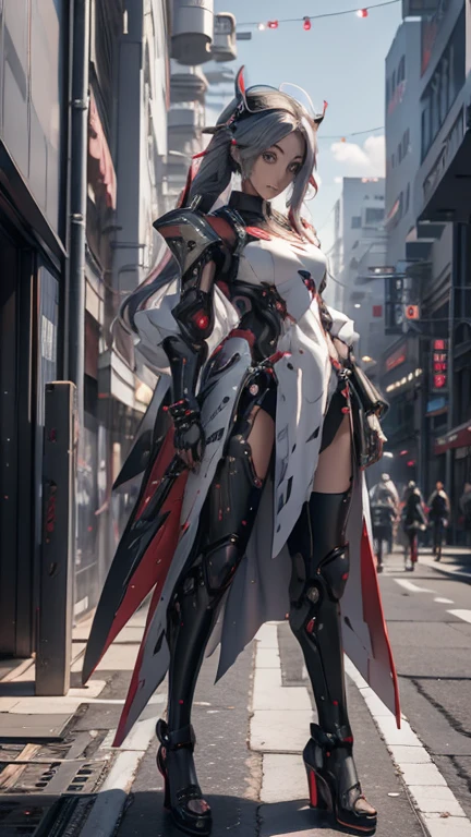 Beautiful girl in a dress and headband standing in front of a building, digital  Cyberpunk Anime Art ,  Digital Cyberpunk - Anime Art , Anime Cyberpunk Art, Cyberpunk anime girl, Cyberpunk anime girl mech, Anime style 4K, Best 4K Anime Wallpapers Konachan,  cyber school girl ,  Cyberpunk Anime Art ,  Portrait of an Anime Space Cadet Girl ,  Future anime girl  , Dreamy Cyberpunk Girl