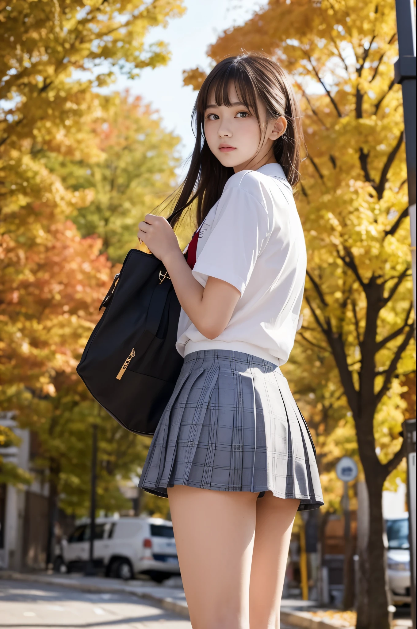 ulzzang -6500-v1.1, (Raw photo:1.2), (Photorealsitic), (See-through:1.3), (Real: 1.4), extremely detailed cute girl、NSFW, High School Girl Japan Teenage Girl、((taken from the under:1.3))、Wear small panties、School uniform、(Skirt lift:1.4)、(Bottomless)、red blush、cparted lips、looking at the viewers、half body photo、(Large crowds)、(Crowded alleys)、Hair above one eye、 beautiful supermodel、pubick hair、