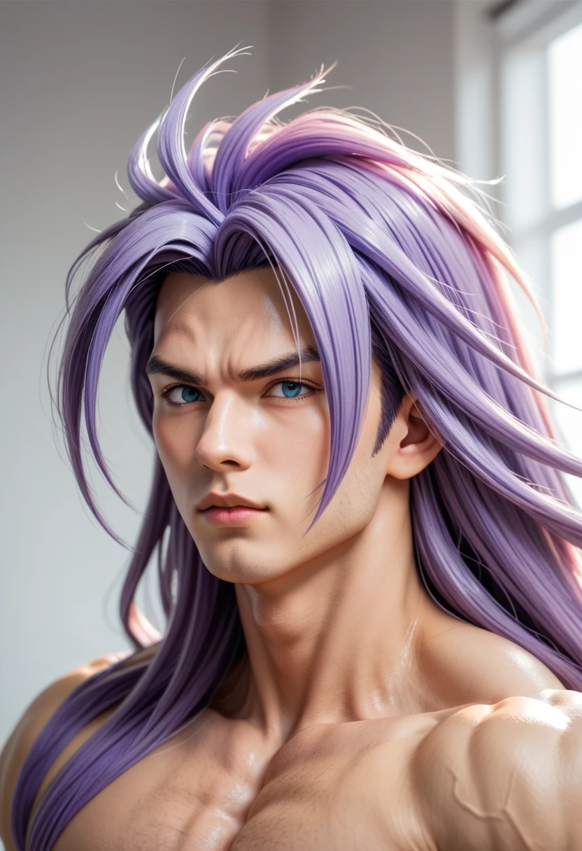 Boy, Super Saiyan 5, very long hair, purple hair, Highlights hair, super ball