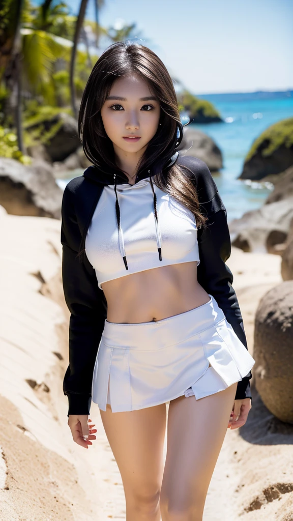 Long black hair ninja girl wearing hood　tall　Slightly larger breasts　With bangs　Thin legs