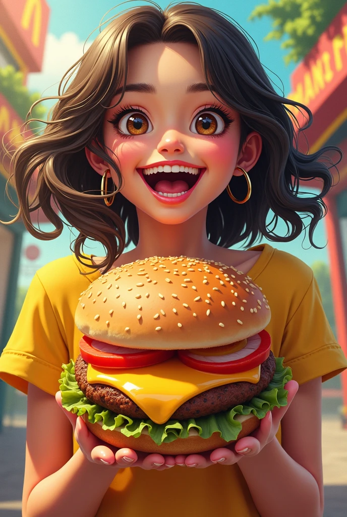 dark skinned teenager with short semi-wavy black hair eating a hamburger