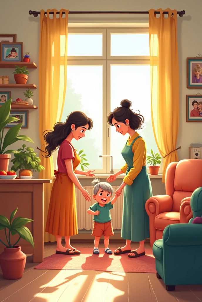 Tom's Village and Family:**
- Show a small, humble village with a simple cottage. Inside, depict Tom, a young boy with a kind expression, helping his parents. The setting should feel warm and close-knit, with a sense of love despite their modest means.