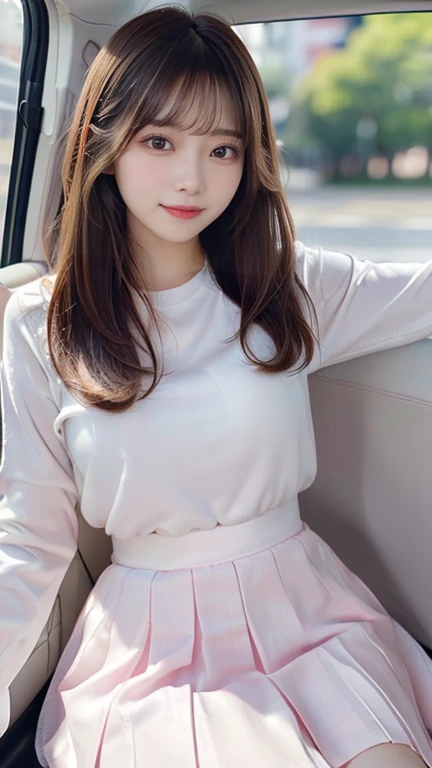 (8K、Raw photography、top-quality、​masterpiece:1.2)、(​masterpiece,top-quality,超A high resolution),A Japanese Lady, Kawaii Girl、beautifull detailed face,View photographer､,extremely detailed eye and face, Sharp pupils, Natural makeup,slick hair, Professional Lighting,Happy smile、lipgloss、(((Very cute 11 year old girl)))、(((Everyday clothes、a miniskirt))),,(((inside of a car)))