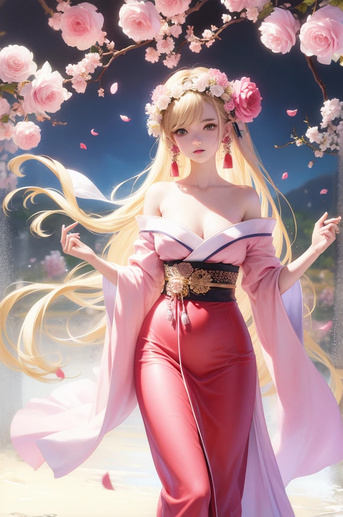 A beautiful kitsune woman, intricate detailed face, piercing eyes, lush flowing hair, delicate feminine features, elegant kimono, ornate floral patterns, golden accents, ethereal lighting, cinematic composition, vibrant colors, photorealistic, 8K, hyper detailed, masterpiece