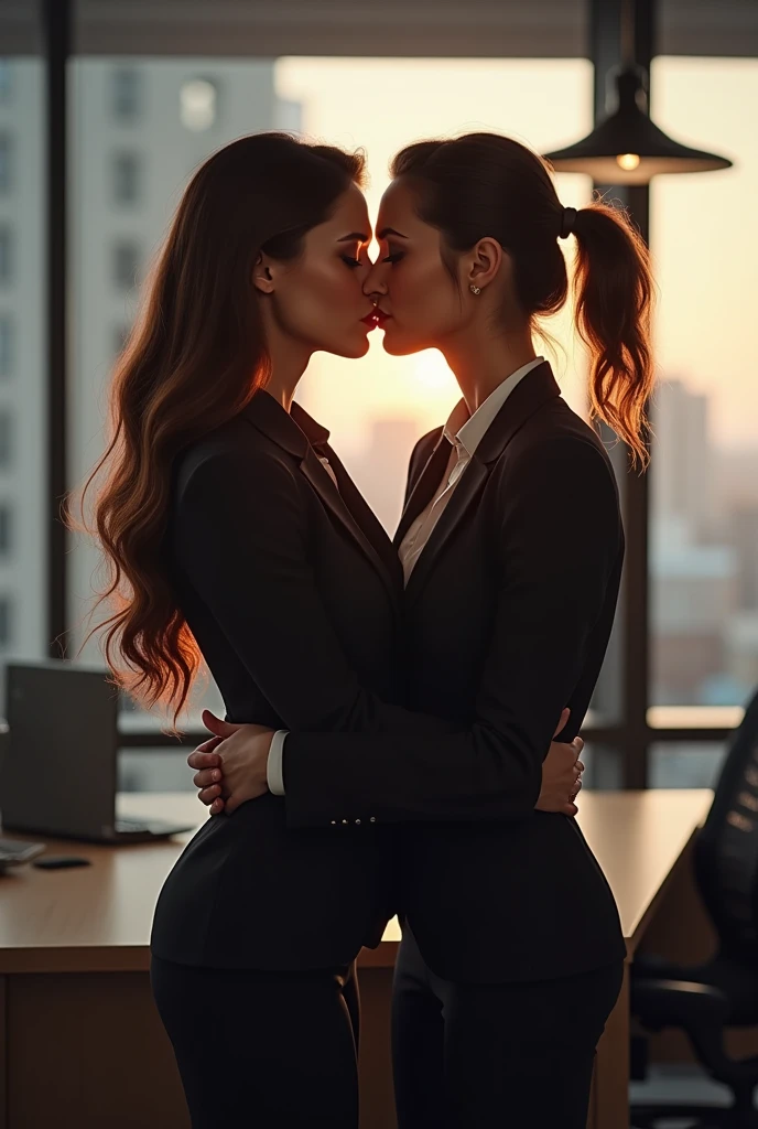 Amparo Grisales and Alejandra Sandoval kissing in the office, vagina, sex 