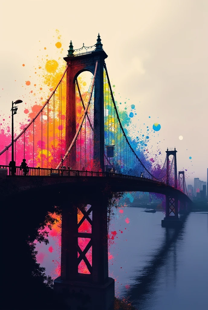 illustration, Abstract, silhouette, sputtering art, colorful, Rainbow-colored bridge,