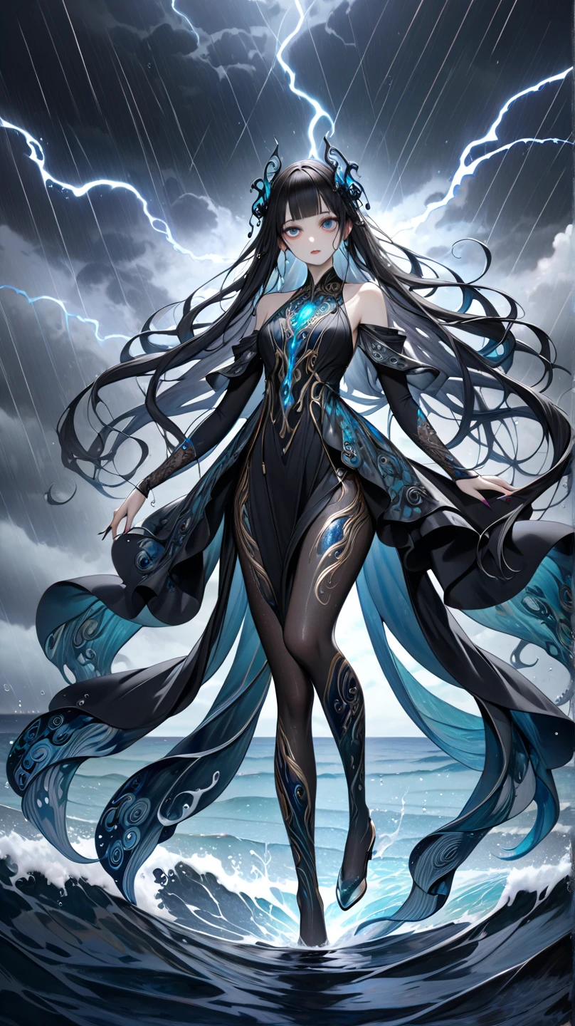 ((masterpiece)), (best quality), official art, extremely detailed CG, unity 8k wallpaper, ultra detailed,
1girl, water elemental, very long hair, floating hear, wind, (glowing:1.3), happy,
sharp teeth,large breasts, cleavage, bare shoulders, tiara, water tiara with blue jewelry, navel, hand up, (she is giant:1.2), hands on hip, full body,
city, buildings, street, day, sunbeam,
<lora:RPGWaterElemental:0.7>