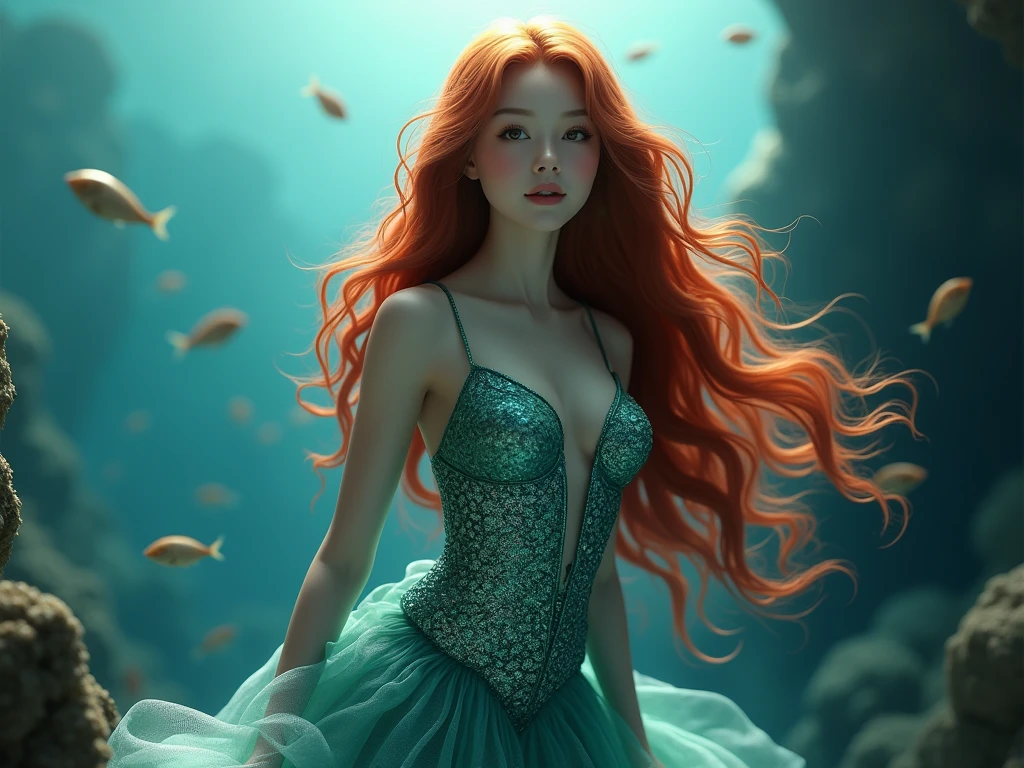 Post Disney Pixar.  Mermaid, underwater, sea, ocean, cabelo preto medio liso ondulado, olhos castanho, morena,