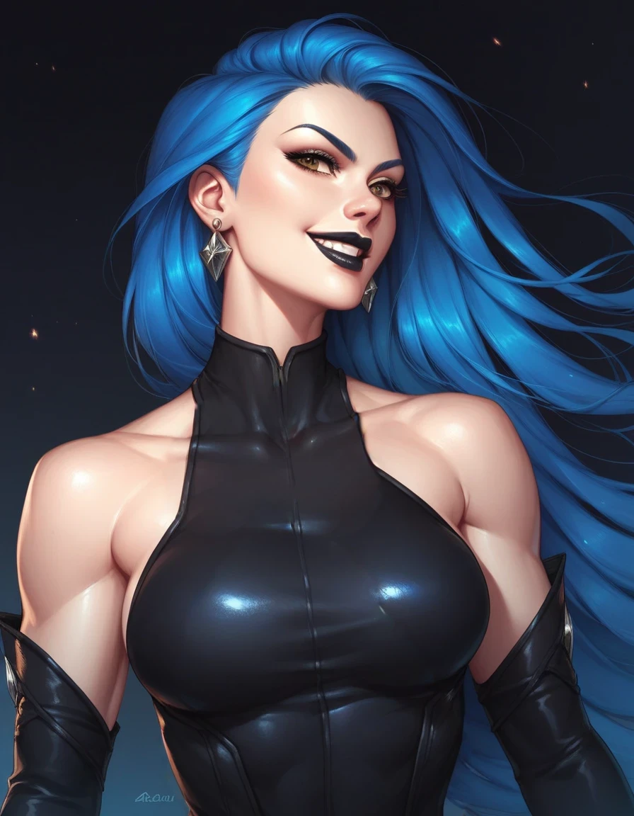 (Best quality at best, tmasterpiece, Colorful, dynamic angle, highest detailed) upper body photos, lovely fashion photography, dark-blue hair，with black highlights, Torn Spider-Man Suit,(Ultra-high-resolution textures), dynamicposes, bokeh, Glowing plush details, hyperdetailed:1.15), detailed, Light passes through the hair, Colorful art flat background(offcial art, extreme detailed, highest detailed), Kalmat, Clothing that exposes, coquettish, black streaks in hair, Life clothes, Glossy glossy skin, drop in liquid, dark make-up