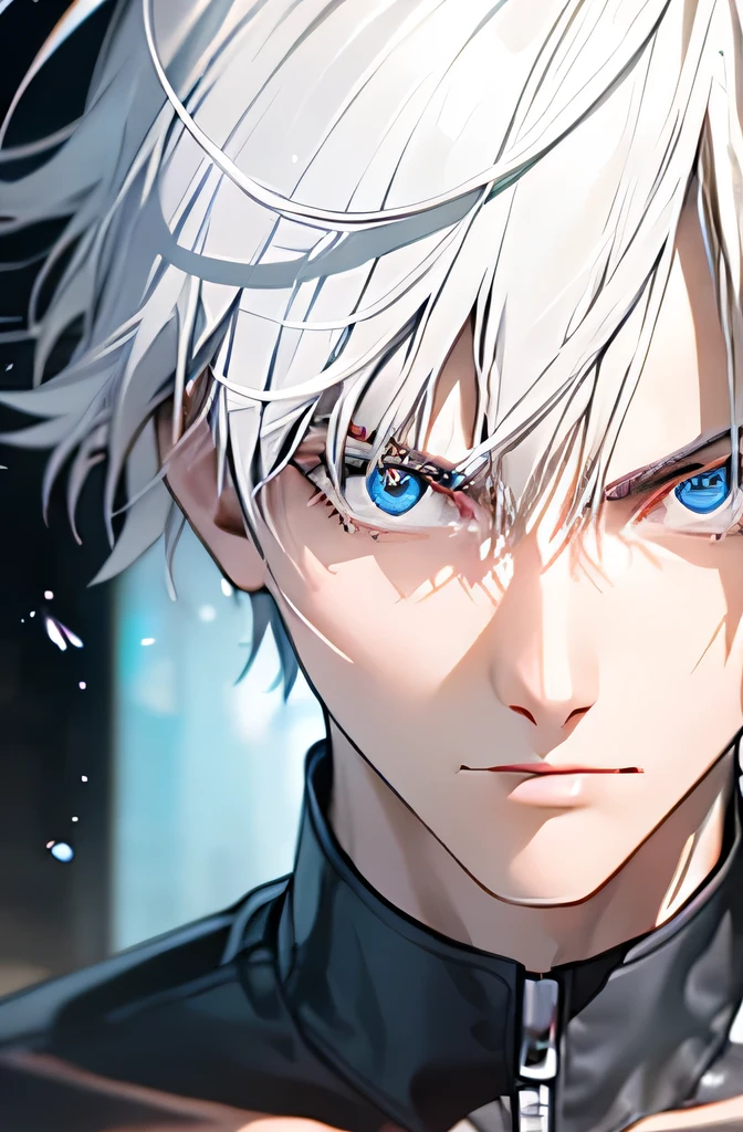 masterpiece, 8k, ((shadow and light effects)), Anime boy in tie and jacket, Smooth Anime CG Art, tall anime man with silver eyes, Anime Boy, Detailed Digital Anime Art, semi realistic anime, Realistic anime art style, made with anime painter studio, Beautiful Anime Portrait, anime style portrait, digital anime art, digital art in anime style, Anime Realism Style, anime handsome guy, full power ((effect)), ((serious countenance)), a small scar on the seat of the mouth