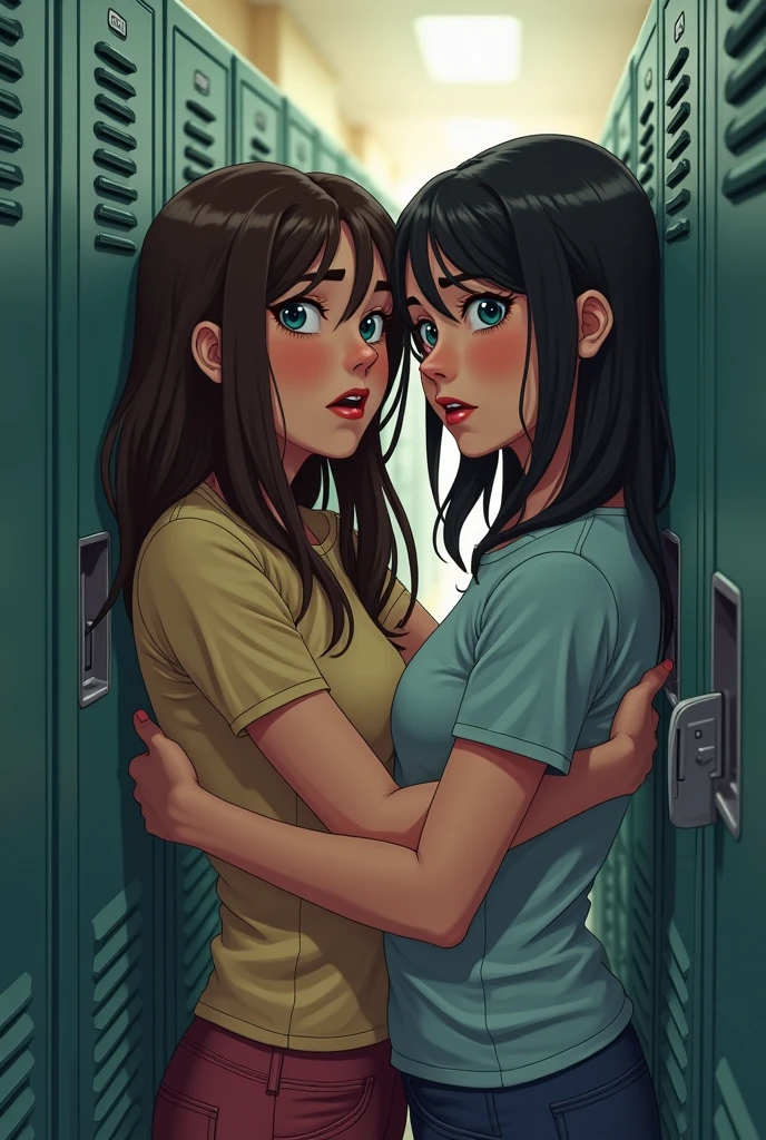 2 girls, bondage, in the storage, kidnapped, back to back, sitting on the floor grasping one's knees, get scared, back to back tied together, tied up wrist together behind own back, cloth mouth gagged, horrified, afraid, ((arms behind back)), (medium breasts), girl 1 ((white bra)), ((white panty)), brown long hair, girl 2 ((light brown bra)), ((yellow panty)), brown hair, navel, scared, teary-eyed, head looking sideways,