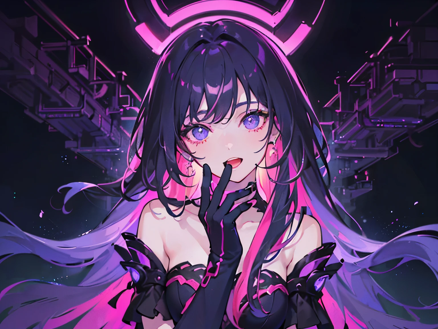 (Top quality), (Super detail), (Hi-res) One cute Tantra brack angel gothic girl, light purple eyes, small nose, white skin, dark Black wings,  black hair, full body Tantra tatto, metallic sexy costume, Magic Circle, psychedelic healing meditation, dark 