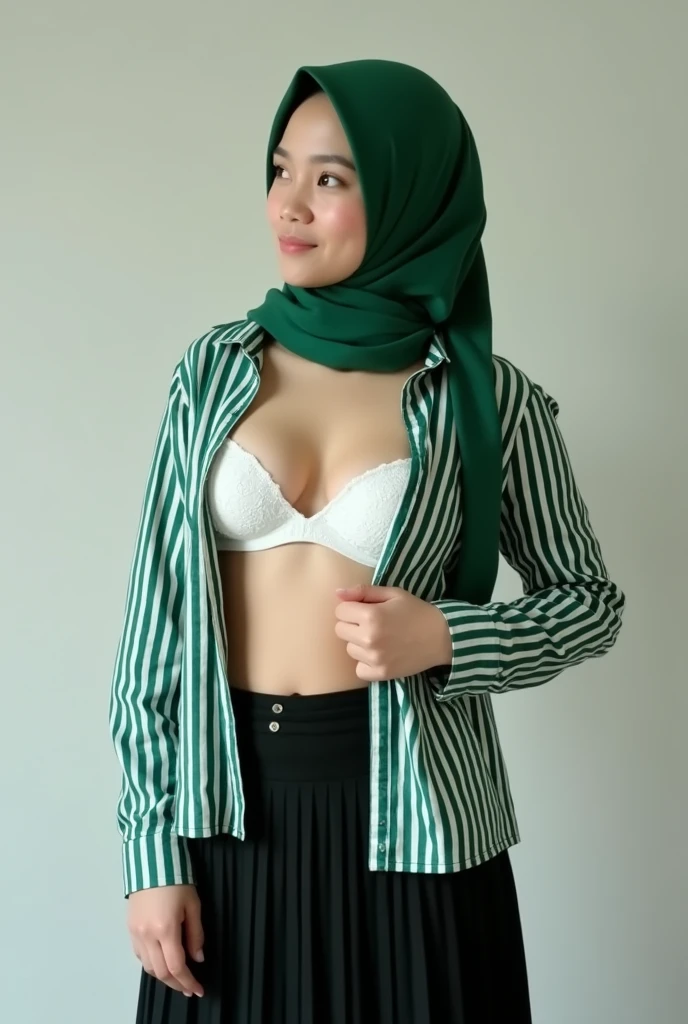 (iu:0.8),cleavage, RAW, Best quality, high resolution, Masterpiece: 1.3, Beautiful glasses pearl_skinned sexy hijabi javanese wearing high_slit_skirt, Masterpiece, Soft smile