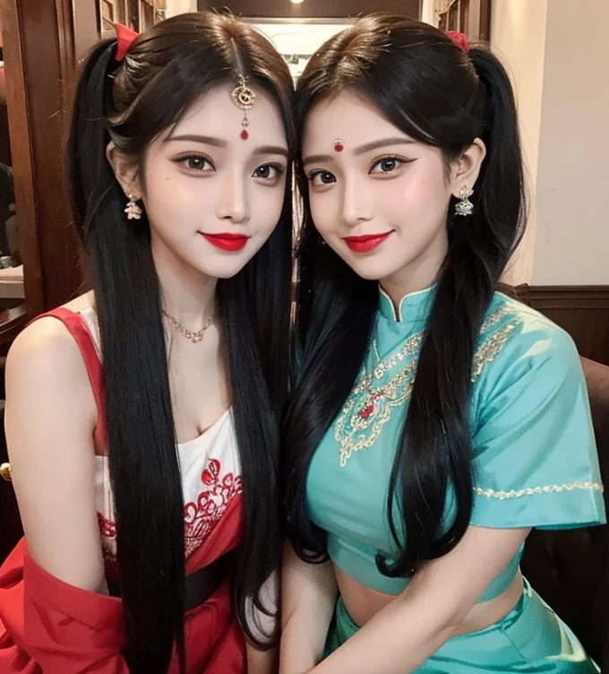 (Big Family) male and female smile's, 10 members selfish people's, make up beautifully, red lipstick, indian people's, black pottu, higg twin tail style 