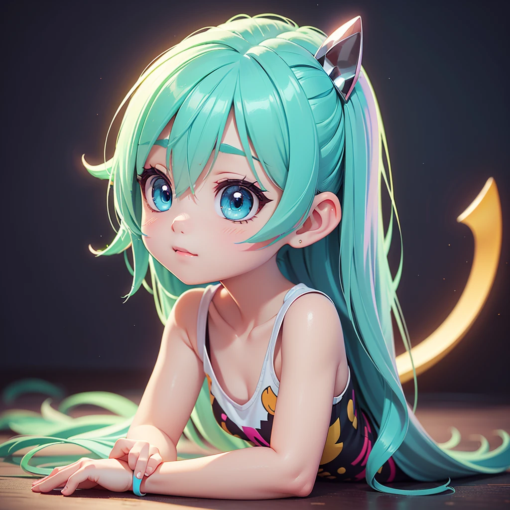  Anime Style 、 neon light、 Neon Color Palette 、1girl,((( What Kick Best Composition 、 best quality、 greatest masterpiece、 super detailed、 high definition、 perfect anatomy)))、（ detailed eyes on board、 beautiful eyes）、 Artistic Picture with Neon Colors、cute、Chibi、世界一cute絵、