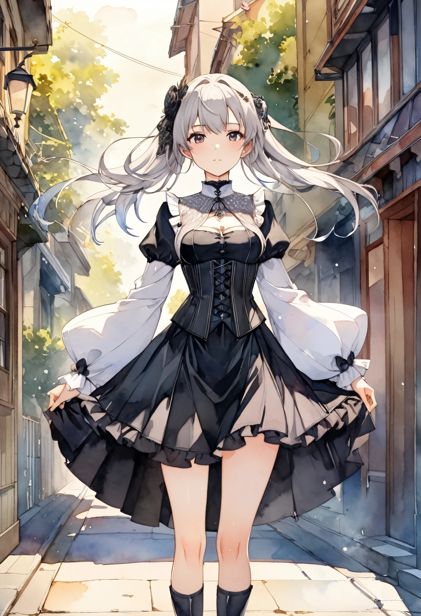 Blurryry_foregroun, flower petals, butterfly, cherry_flower blooms, Blurryry_backgroun, green_butterfly, motion_Blurry, flower, Elawa_(May_phi_gossip), One girl, Open_mouth, length_hair, pwk_flower, braiIS, case_flower petals, white_shirt, smile, skirt, shirt, white_flower, wood, outdoor, Ahoge, Lookwg_w_Audience, hair_between_eye, sprwg_(season), day, 一人w, holdwg, branch, Front hair, green_zero, Eyebrow_appear_Through_hair, :IS, silver_hair, hood, cape
