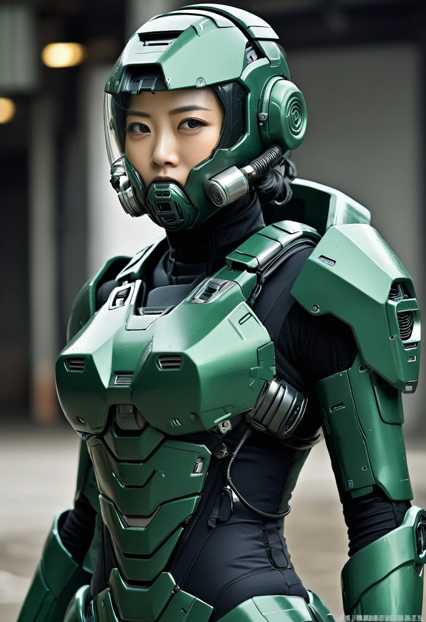 最  High Quality  非常に  Details,   Details,   High Quality  , 最  High Quality  ,   high definition , 1080P,   hard disk  , beautiful,(War Machine),( Perfect Headgear  ),See the whole picture,beautifulサイボーグ女性,  Dark Green Mecha Cyborg Girl,BATTLE MODE,Mecha Body Girl　  8k Dark Green Body Armor  　Gross　 Japanese Middle Age Female 　Sweaty face　Droopy eyes　smile　  Short Hair  　  Gas Mask with Extended Nozzle  　  boyish　((  steam is coming out of my head))　 My hair is wet with sweat　  black hair,  My breath is turning white  　  Rose-studded Bed 　  Does Not Expose Skin Under Face  　