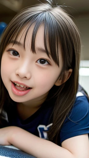 Transcendence Cute Middle School Student 、tongue、smile、Practice sports、Ministry activities、(((A middle school student with a transcendental cute face )))、(( a beautiful middle school student practicing sports)),
 is anatomically correct, accurate,  high detail,  Ultra High Definition,  textured skin,  retina,  High Quality ,  1 girl ,  showing off teeth ,  background blur , 