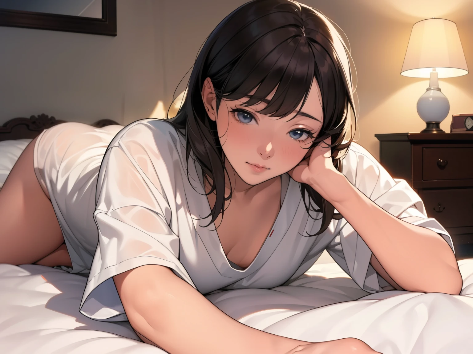 Anime girl posing in short skirt and tank top on bed in room, seductive anime girls, attractive anime girls, Smooth anime CG art, An anime girl, animegirl, Casual pose, Shinkai ( apex legends ), Anime moe art style, anime visual of a cute girl, up of young anime girl, Beautiful anime girl, Cute anime girl, (animegirl) --auto