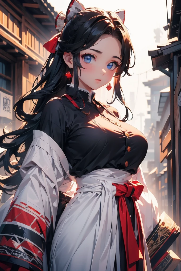 (masterpiece:1.3), (  disorganized :1.3), ( best quality:1.3),(perfect ), detailed face , Steampunk ,   Victorian era ,Hongkong,Kowloon,Horizontal Angle,hand,( watching viewers), ( super detailed:1.3),( vest shadow :0.7), Alone, 1 middle-aged woman around 50 ,Shrine maiden,magician, saggy breasts,(Processed hair),  pull-back hair , beautiful eyes,   beautiful eyes , 1 Mature Woman, (( saggy breasts)),Alone,  standing,  Crystal Earrings ,closure_mouth, arm_Behind_return,Red Hakama,Rest Outdoors,  Intimidating pose, COWBOY SHOOTING 