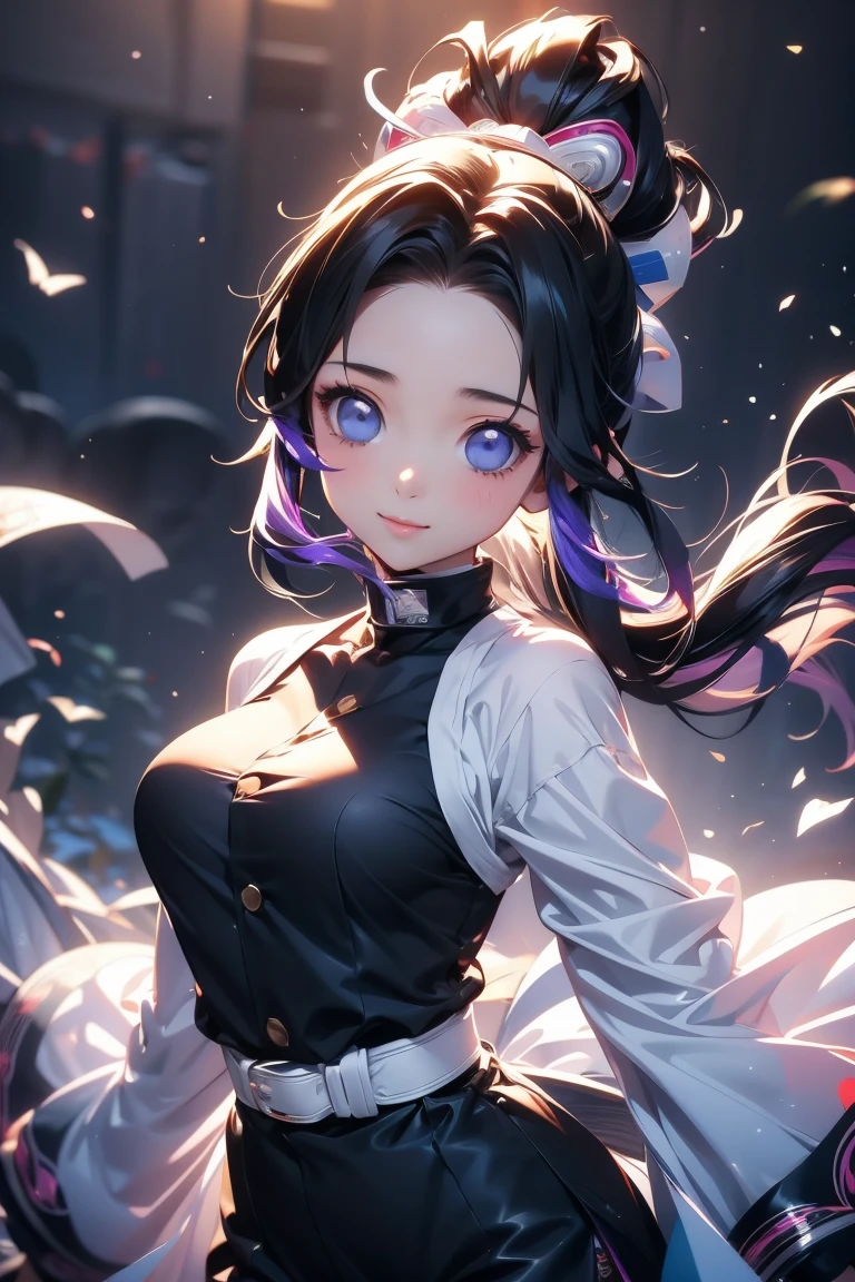  Yumi is a young girl with extraordinary beauty ,  She is considered the most beautiful of the sisters .,  Her beauty is thought to be unreal ., He has white skin 、Small nose。,  plump salmon pink lips ,  long, almond-shaped purple eyes ,   Are Curly Eye Lashes  ,  blue-green dark hair ,  very long and silky ,  and is very straight ,  she carefully combs them on one side 、Wearing loosely.,  She's very beautiful 、 It is said that she looks like an angel from her delicate face and round face., She has been a long time,  toned legs and rich  ..  Her clothes are tight ,  one-legged  ,  light blue with a blue gradient on the end , High neck and tight 、Short sleeves.,  she wears a traditional black kimono-style belt around her thin waist .,  wears dark black tight lycra underneath the dress ,  wears ninja boots with heels ,  dark blue listing Wearing a band and black fingerless gloves .  she is so beautiful Being a woman 、 which is always evident , but、 What stands out most about her is definitely her beautiful smile ..   (( style magical portrait )) + (()) (( stylish anime 3D Naruto version )) (( manga style naruto ))