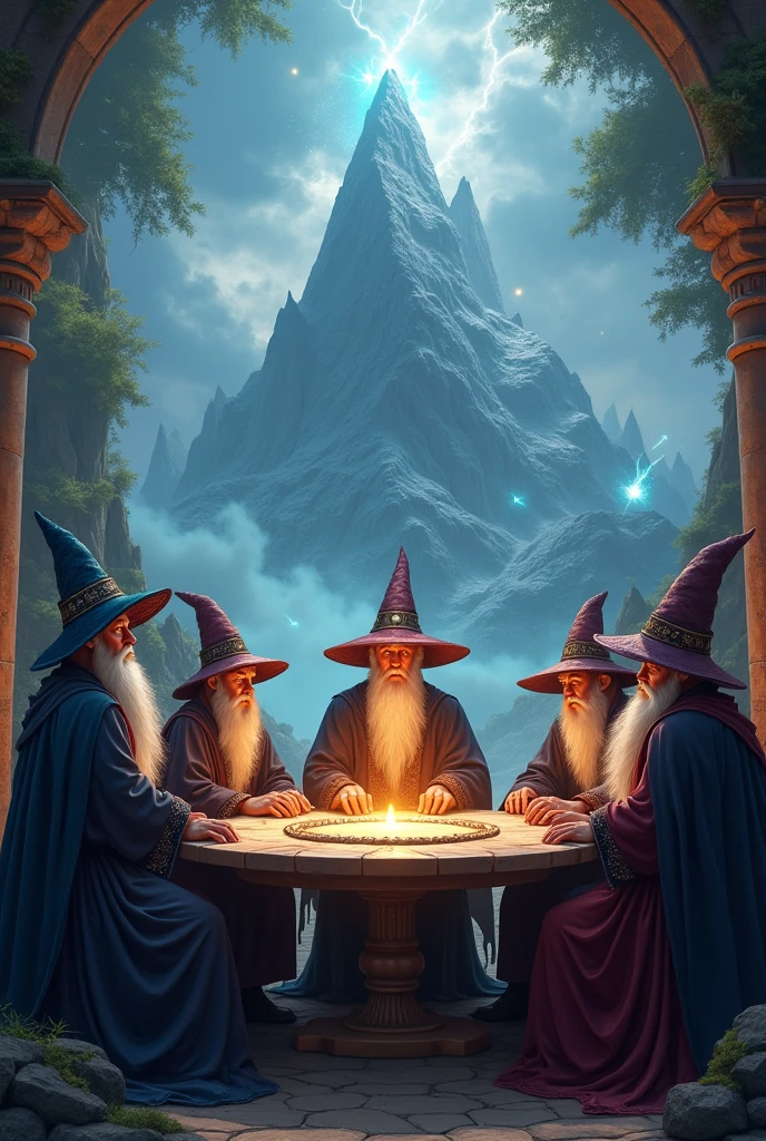 Three magical characters are sitting together in a diner. There is a wizard in a red robe on the left and he is in a bad mood. A witch is sitting in the middle, wearing purple and silver armor, and she has a happy expression on her face. There is a wizard in a blue robe on the right. on his right hand sits a tiny emerald dragon