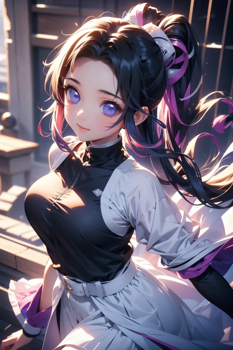  Yumi is a young girl with extraordinary beauty ,  She is considered the most beautiful of the sisters .,  Her beauty is thought to be unreal ., He has white skin 、Small nose。,  plump salmon pink lips ,  long, almond-shaped purple eyes ,   Are Curly Eye Lashes  ,  blue-green dark hair ,  very long and silky ,  and is very straight ,  she carefully combs them on one side 、Wearing loosely.,  She's very beautiful 、 It is said that she looks like an angel from her delicate face and round face., She has been a long time,  toned legs and rich  ..  Her clothes are tight ,  one-legged  ,  light blue with a blue gradient on the end , High neck and tight 、Short sleeves.,  she wears a traditional black kimono-style belt around her thin waist .,  wears dark black tight lycra underneath the dress ,  wears ninja boots with heels ,  dark blue listing Wearing a band and black fingerless gloves .  she is so beautiful Being a woman 、 which is always evident , but、 What stands out most about her is definitely her beautiful smile ..   (( style magical portrait )) + (()) (( stylish anime 3D Naruto version )) (( manga style naruto ))