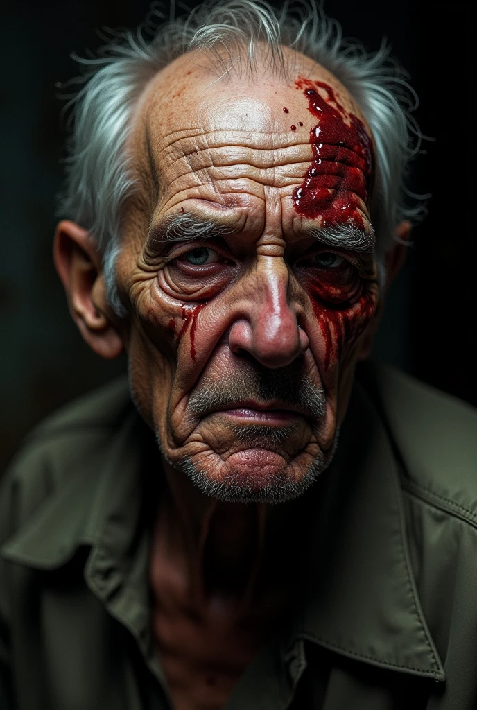 old man with bleeding head.