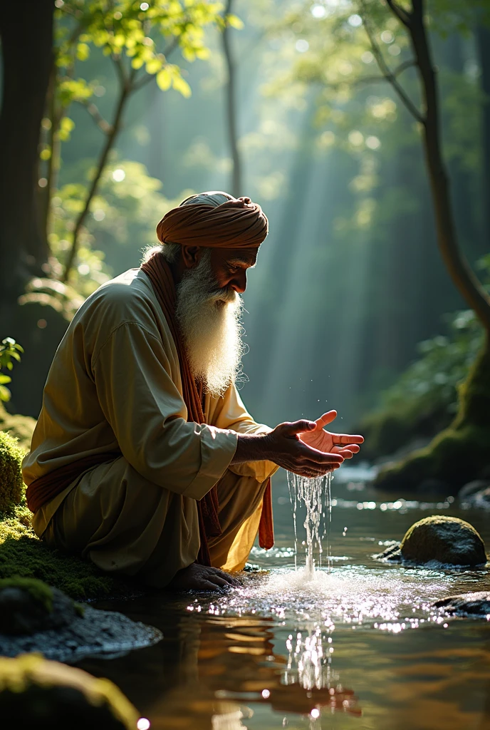 One bramhana pandit washing his legs and arms with a bucket of water in a kingdom